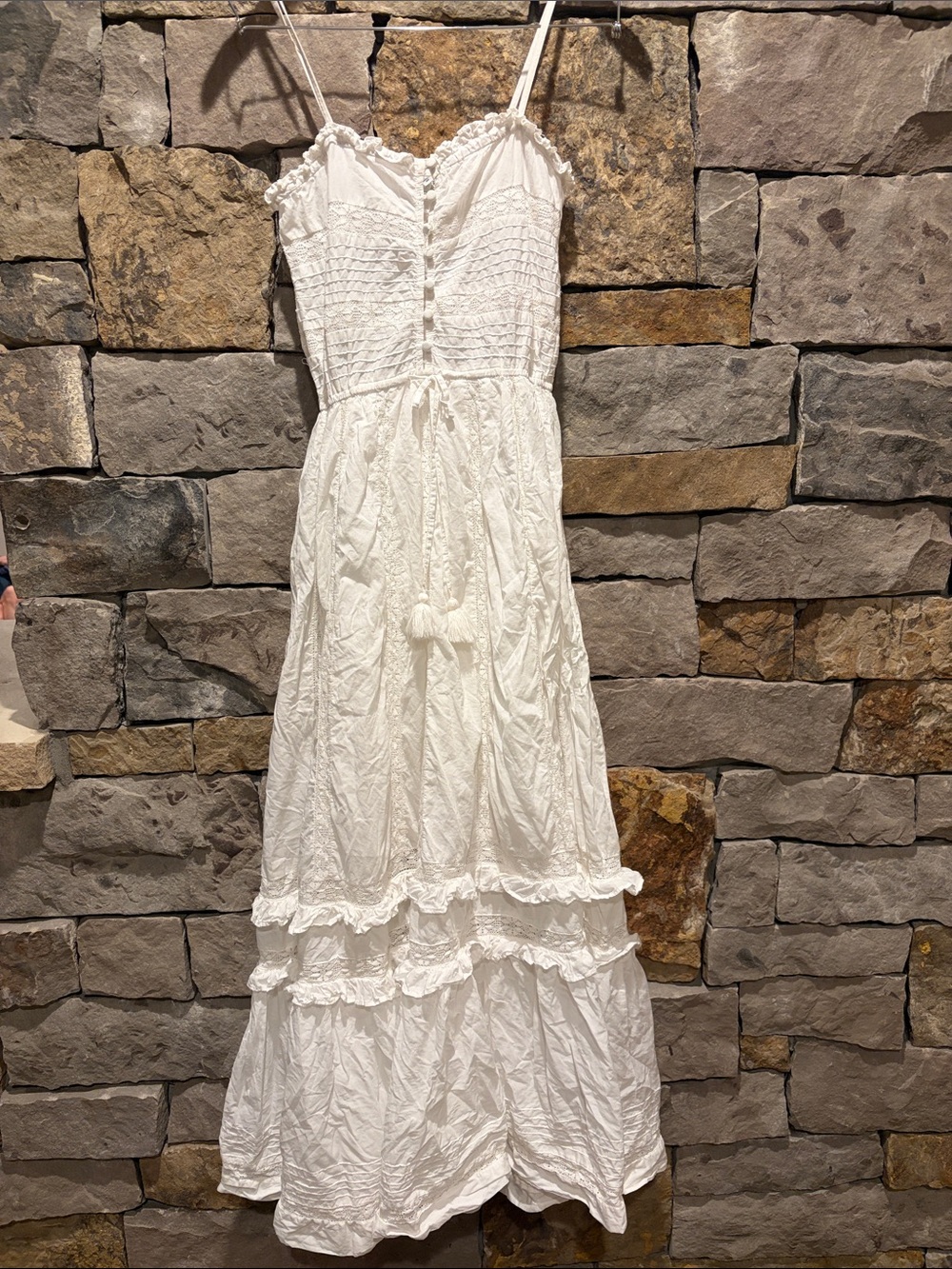 Urban Outfitters White Tiered Maxi Sundress with Smocked Bodice